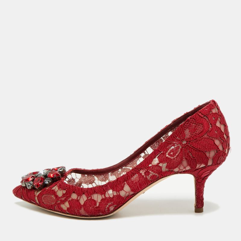 Dolce & Gabbana Bellucci Size 37 Red Lace And Mesh Pumps